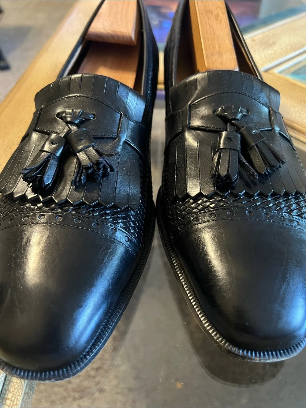 Salvatore Ferragamo Men's Black Tassel Kiltie Leather Loafers 11.5B